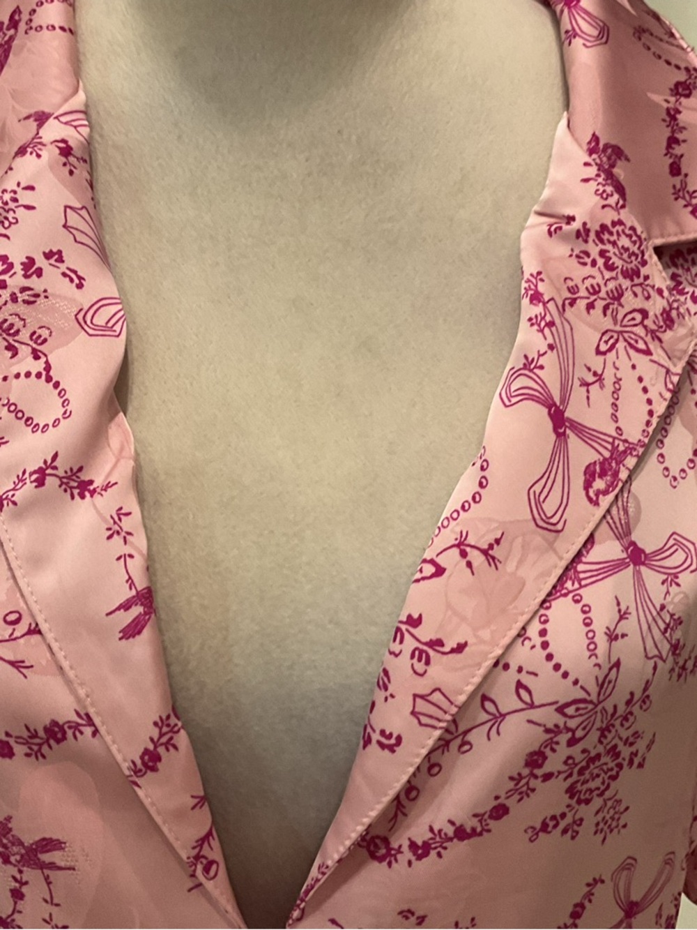 Free People Pink Floral Bow Print Satin Pajama Set - Picture 3 of 11